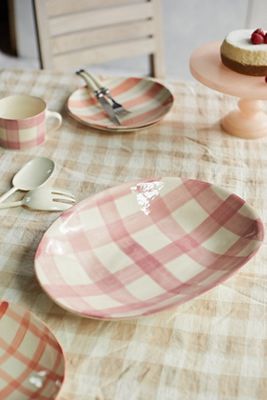 Gingham Serving Platter, Round