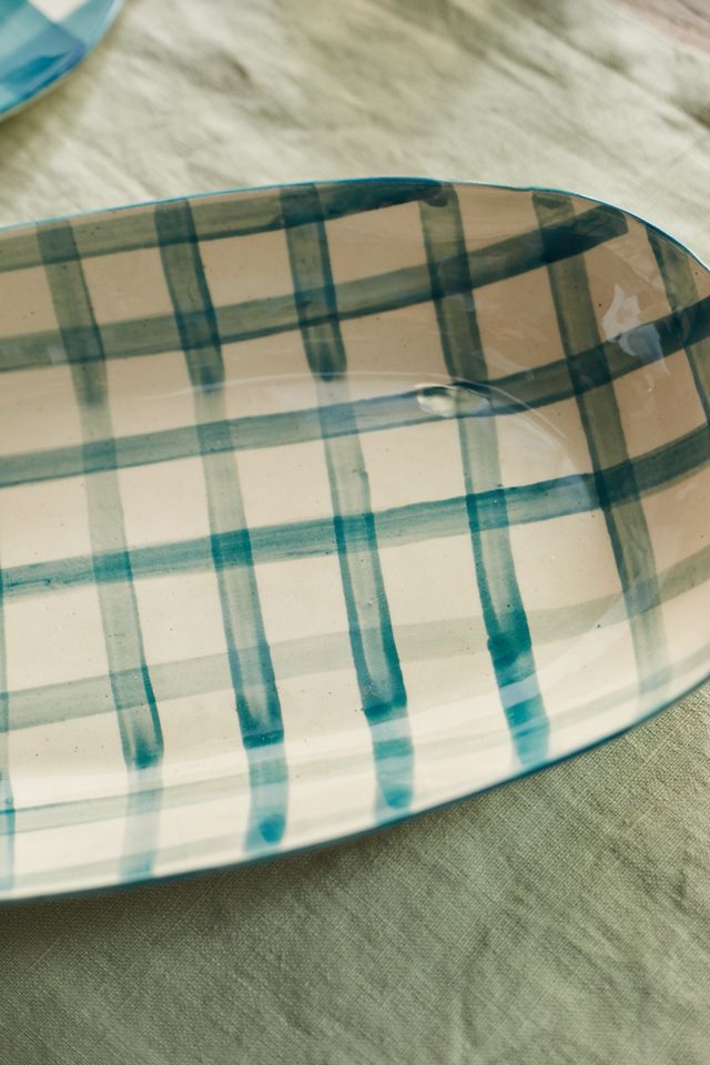 Gingham Serving Platter, Oval #1