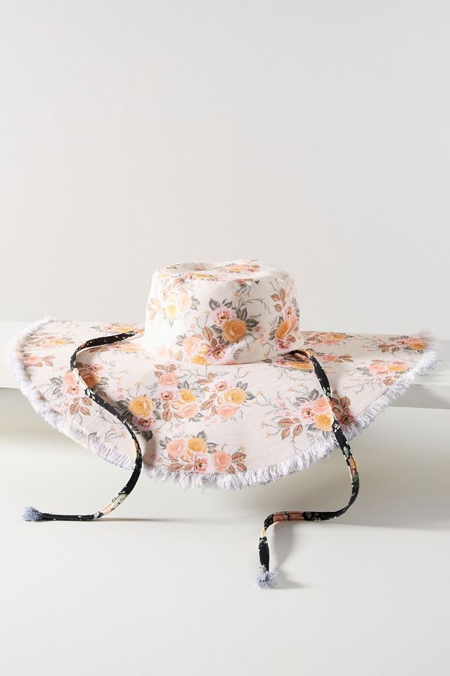New! Anthropologie-Capitanna Maxi Bucket Hat-BLUE MOTIF Tropical Mums Bucket Hat | Navy | William Murray Golf main image 4