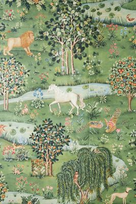 Morris & Co Owl & Willow Animals Bayleaf Orange Wallpaper