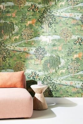 Morris & Co Owl & Willow Animals Bayleaf Orange Wallpaper