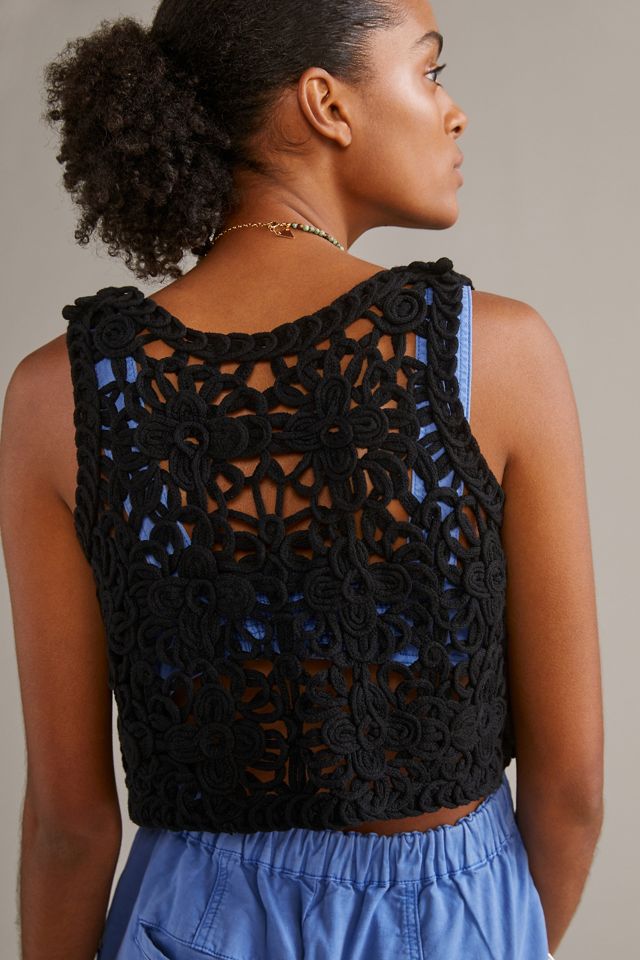 Cropped Floral Crochet Vest #2