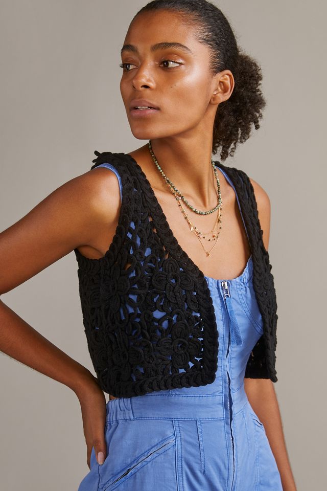 【08sircus】Cotton loop yarn cropped vest Cropped Floral Crochet Vest | Anthropologie