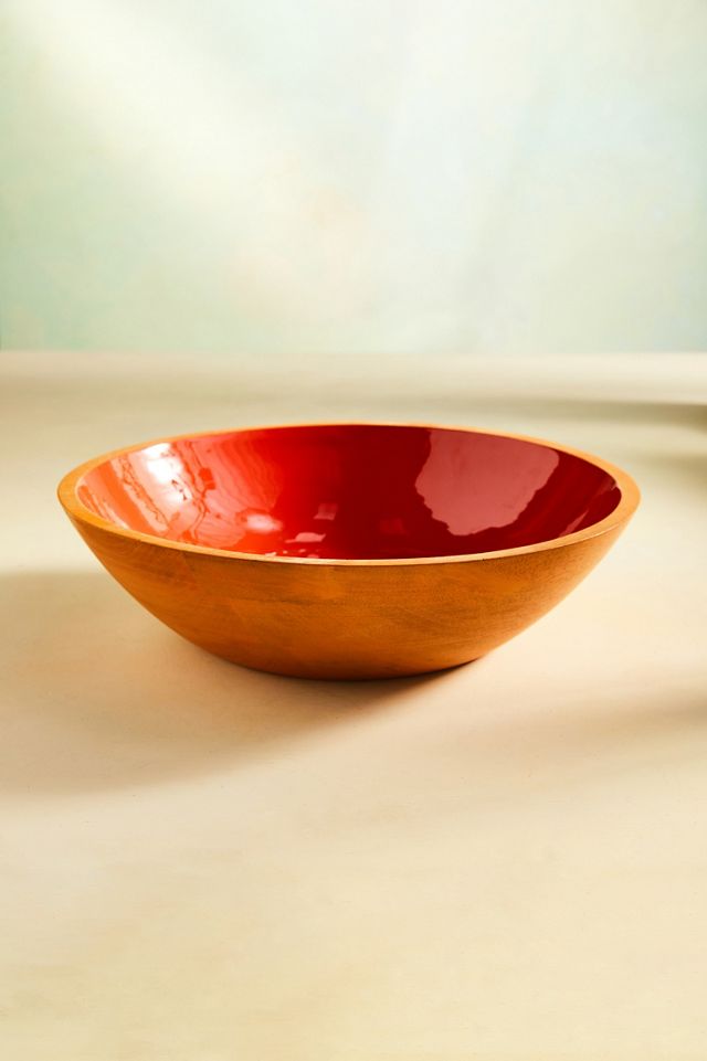 Color Drop Wood + Enamel Serving Bowl, Orange #1