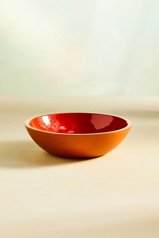 Color Drop Wood + Enamel Serving Bowl, Orange #2