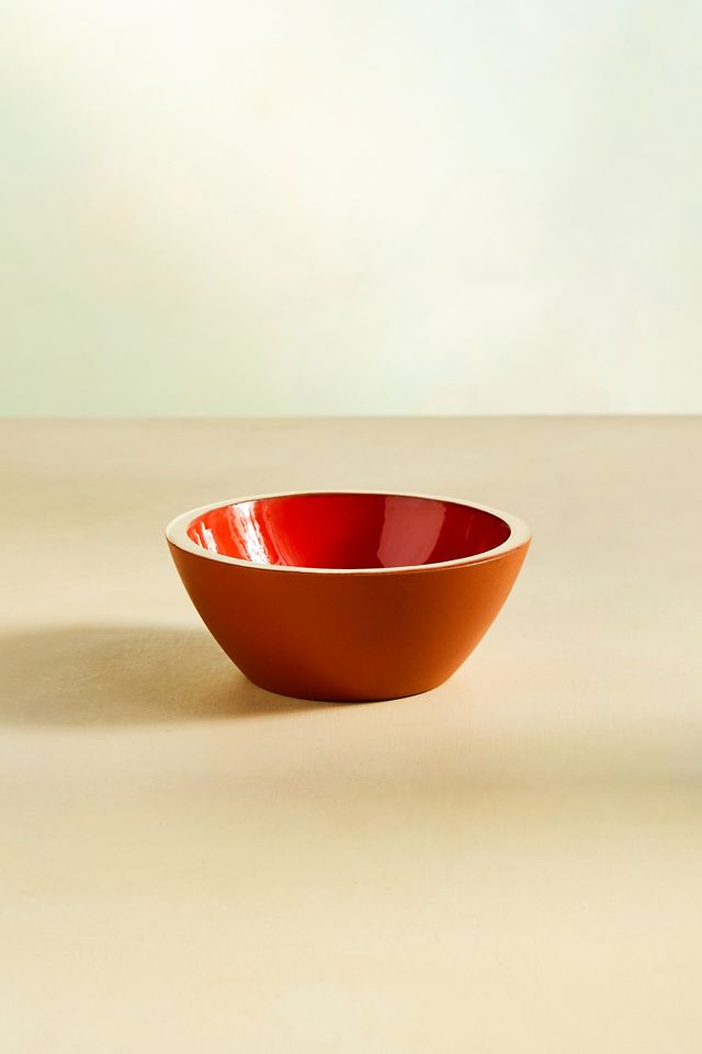 Color Drop Wood + Enamel Serving Bowl, Orange #3