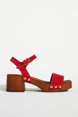 Anthropologie Double-strap Heels In Red | ModeSens