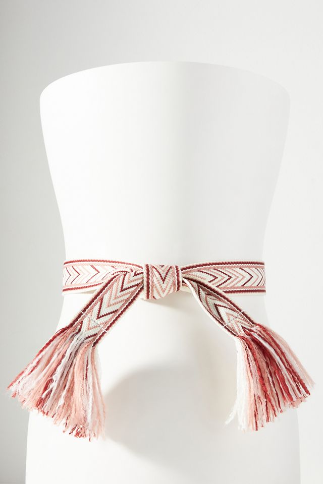 ANTHROPOLOGIE Woven Fringe Tie Belt Gold and cream woven wrap sash belt for women, teen or tween  main image 4