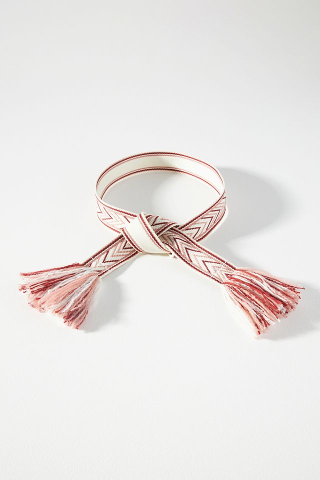 ANTHROPOLOGIE Woven Fringe Tie Belt Gold and cream woven wrap sash belt for women, teen or tween  main image 2