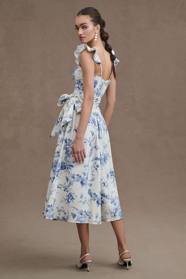 V. Chapman Vera Ruffle-Strap Corset Side-Slit Midi Dress #2