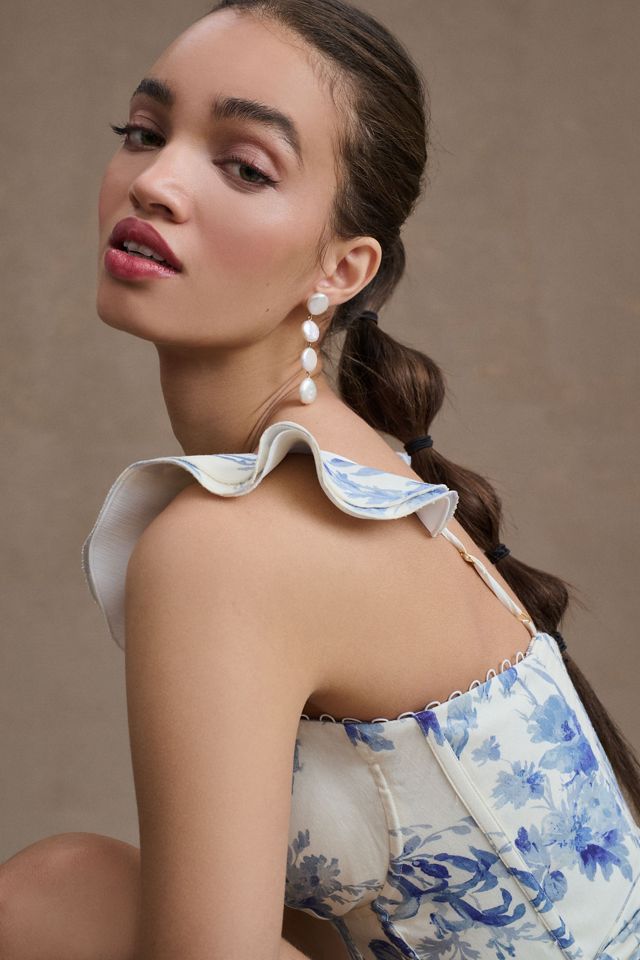 V. Chapman Vera Ruffle-Strap Corset Side-Slit Midi Dress #3