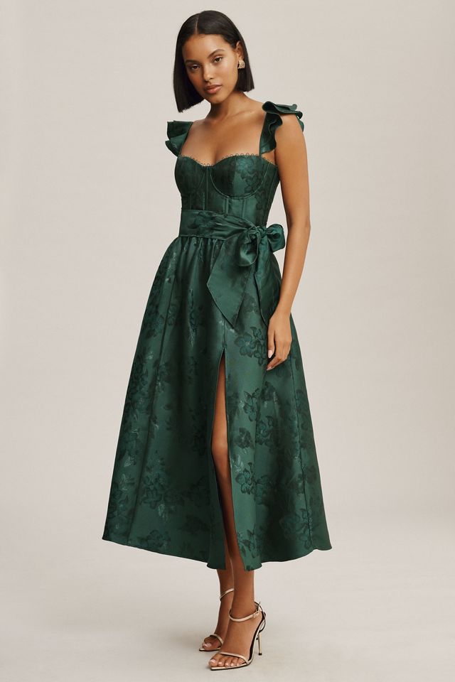 V. Chapman Vera Ruffle-Strap Corset Side-Slit Midi Dress #2