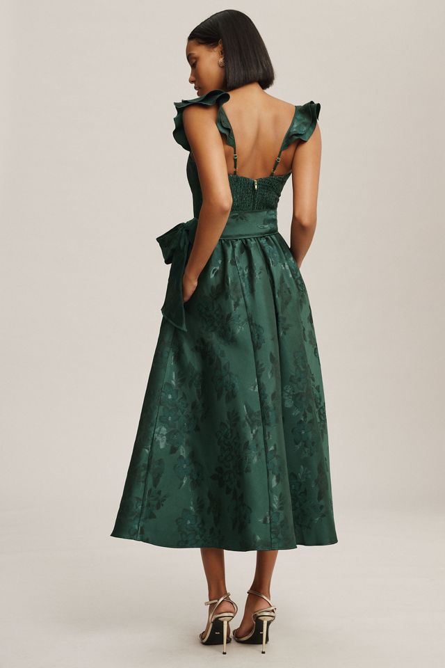 V. Chapman Vera Ruffle-Strap Corset Side-Slit Midi Dress #3
