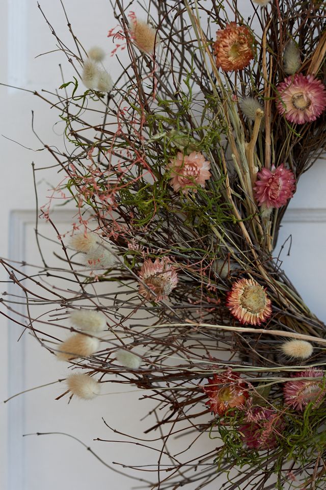 Preserved Caspia, Strawflower + Spanish Moss Wreath #1