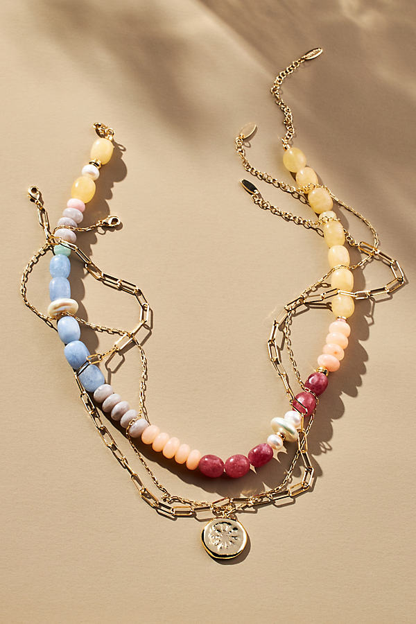 Shop Anthropologie Shades Of Sea Triple-layer Necklace In Multicolor