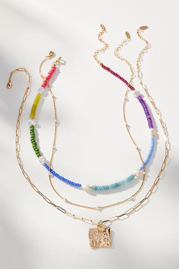 Shop Anthropologie Shades Of Sea Triple-layer Necklace In Purple