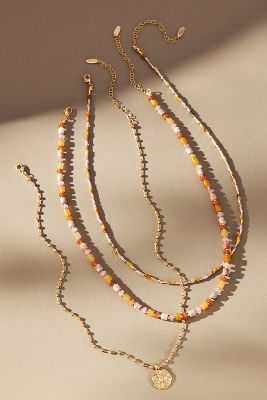 Shop Anthropologie Shades Of Sea Triple-layer Necklace In Orange