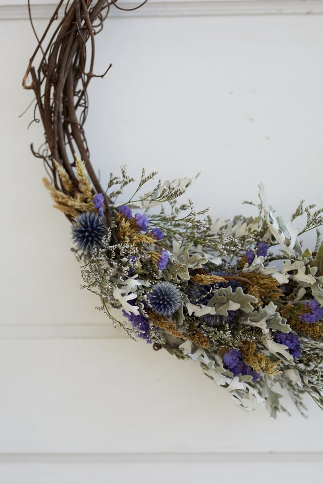 Right Side Hand Asymmetrical Blues Larkspur Wreath #1