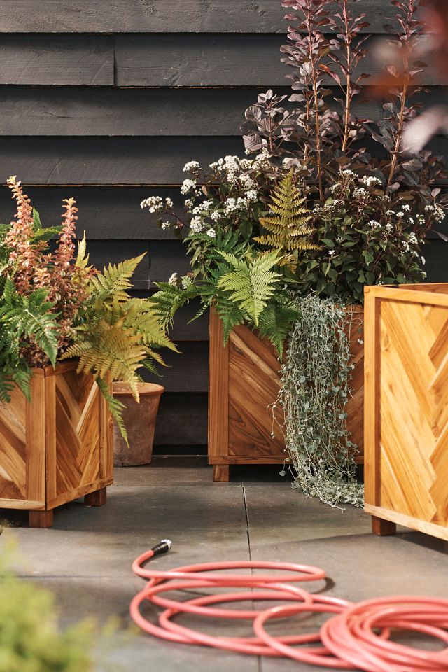 Chevron Teak Footed Cube Planter, 24x24 #1