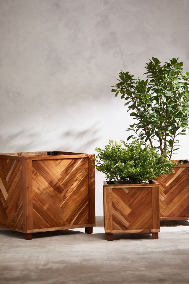 Chevron Teak Footed Cube Planter, 24x24 #3