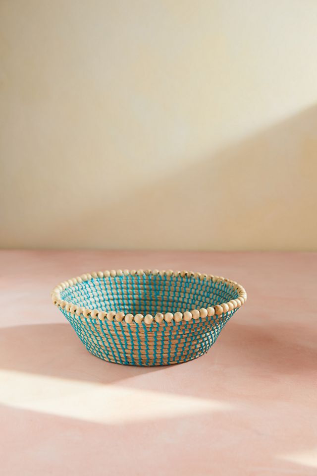 Woven Basket with Beaded Rim #1