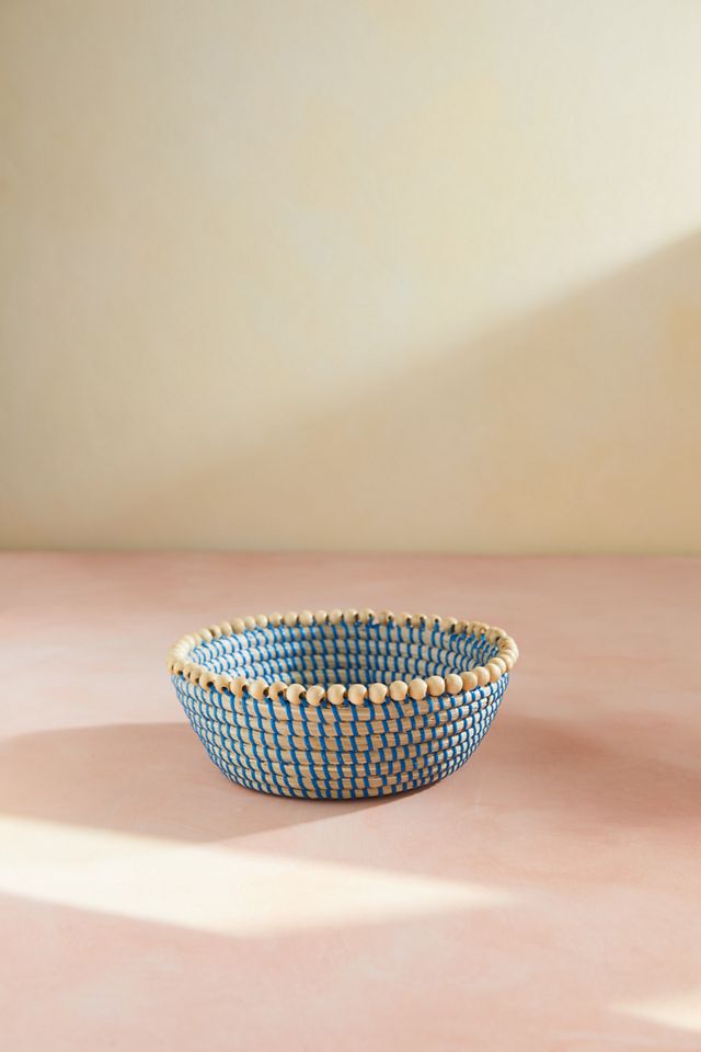 Woven Basket with Beaded Rim #2