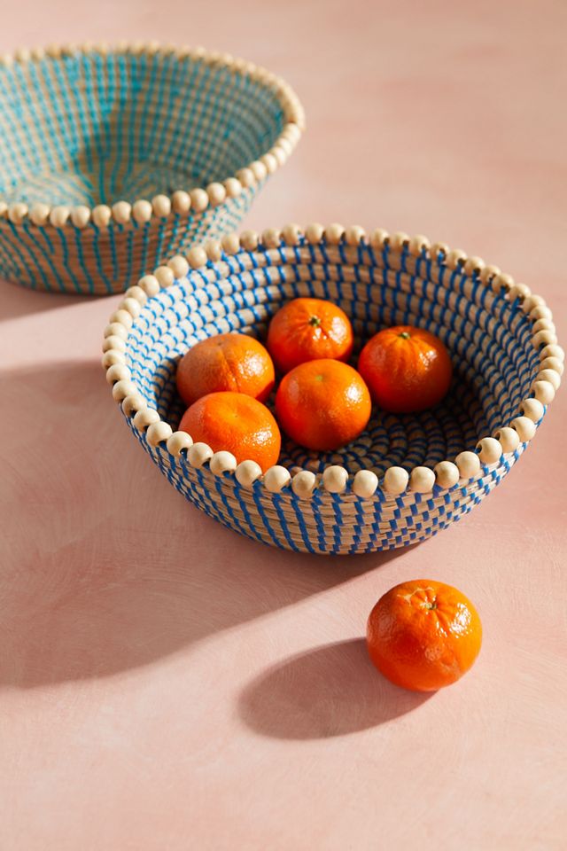 Woven Basket with Beaded Rim #3