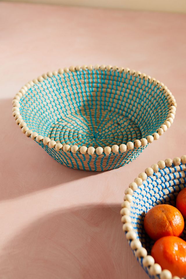 Woven Basket with Beaded Rim #4