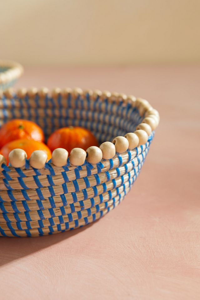 Woven Basket with Beaded Rim #5