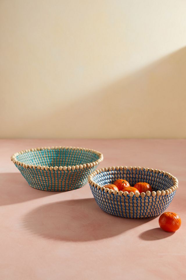 Woven Basket with Beaded Rim