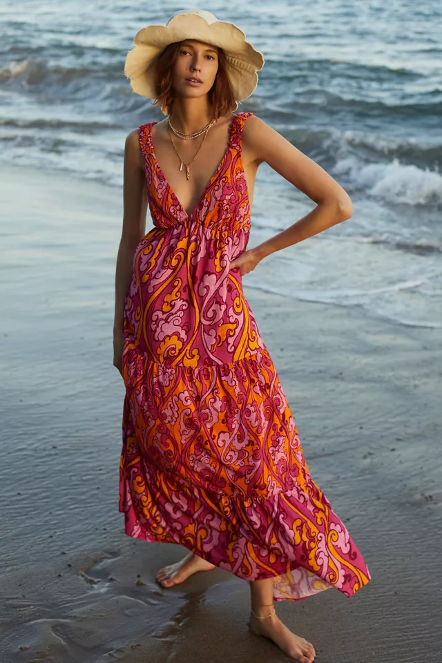 Maeve Eviana Shirred Maxi Dress
