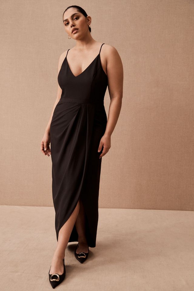 New Anthropologie BHLDN Marceau High-Low Crepe Dress Black (size 6)