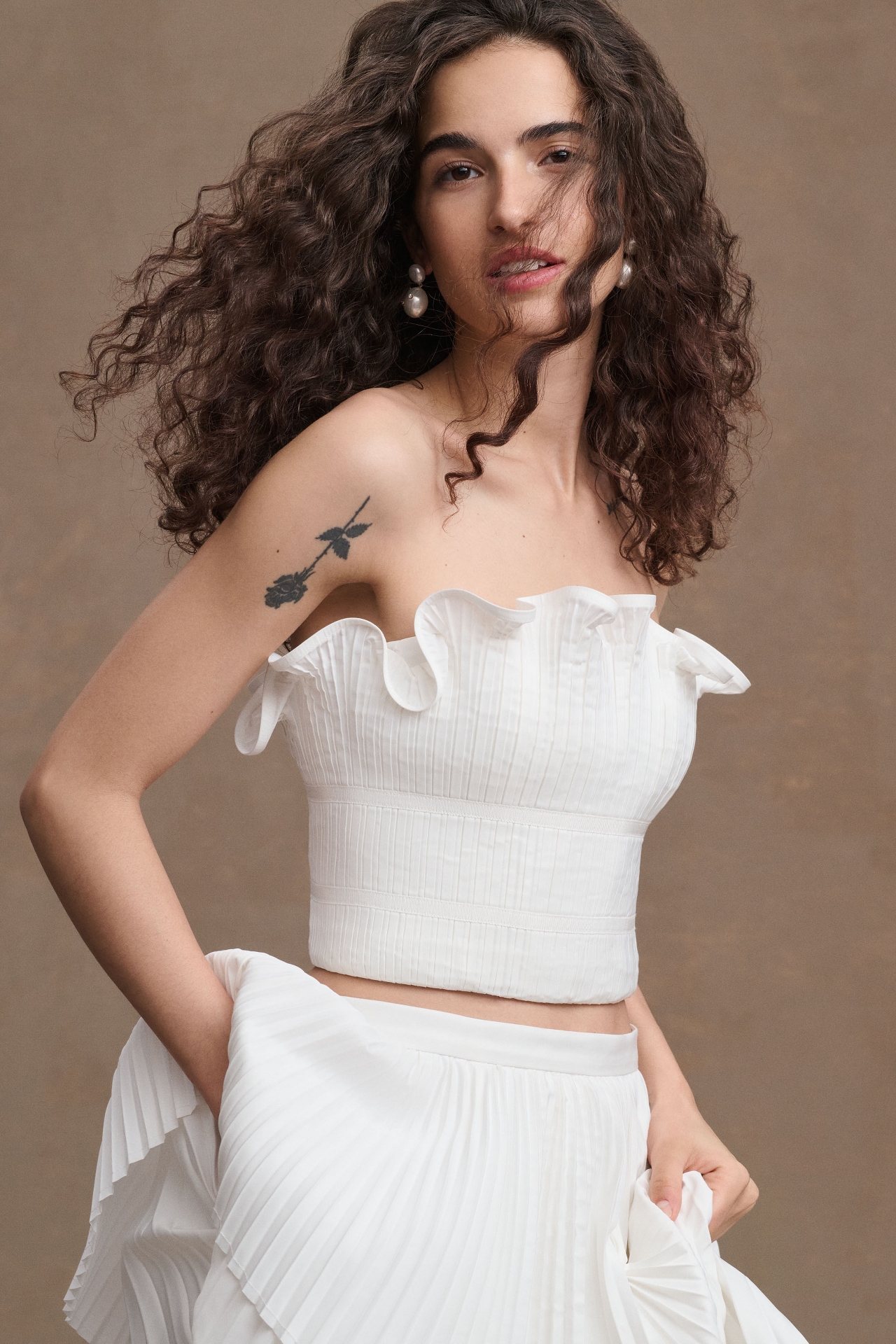 AMUR Oriel Strapless Pleated Bustier Bridal Top The Summit at Fritz Farm