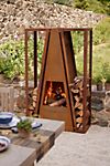 Weathering Steel Outdoor Fireplace with Log Holders