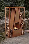 Weathering Steel Outdoor Fireplace with Log Holders #1