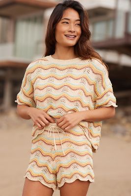 L*space L Space Make Waves Knit Shorts In Beige