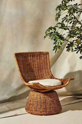 HEALDSBURG SMALL WICKER SWIVEL CHAIR WITH LINEN CUSHION - PALETTE HOME