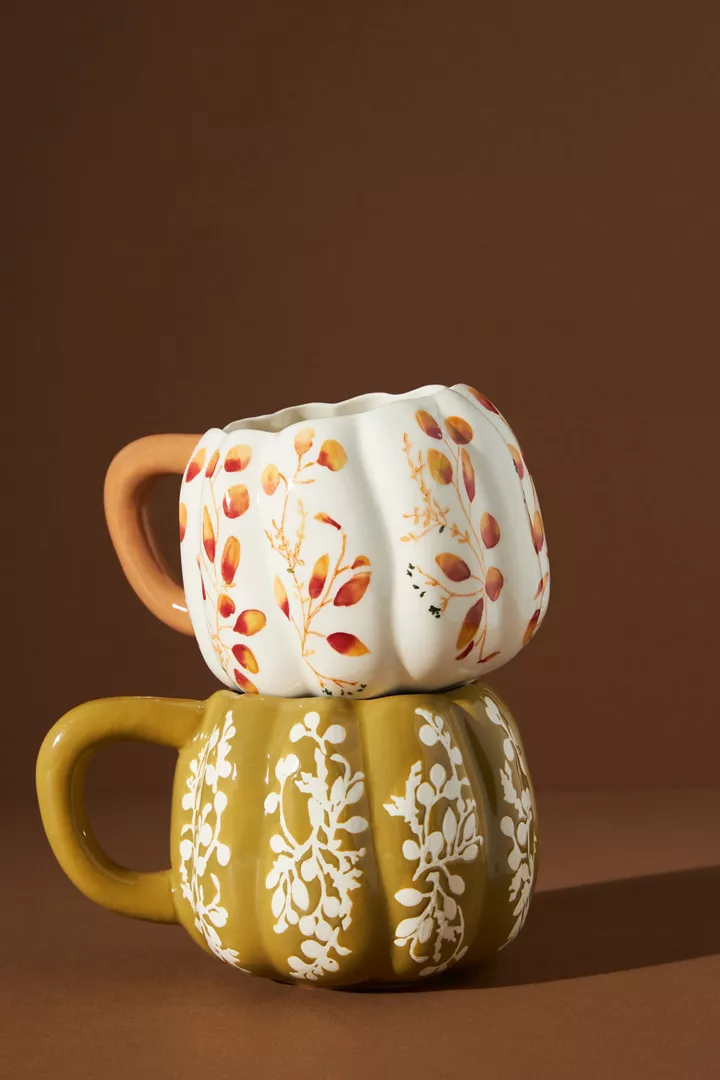 Anthropologie Floral Pumpkin Mug