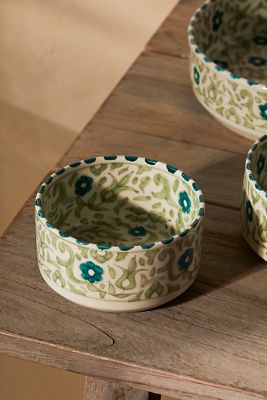 Flower + Vine Ceramic Serving Bowl, Green