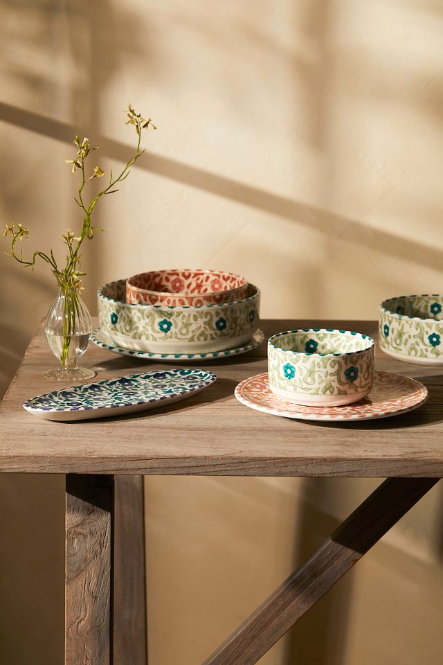 Flower + Vine Ceramic Serving Bowl, Pink #1