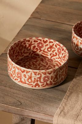 Flower + Vine Ceramic Serving Bowl, Pink