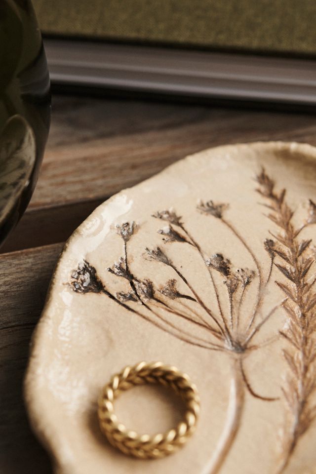 Embossed Botanical Ceramic Trinket Plate #3