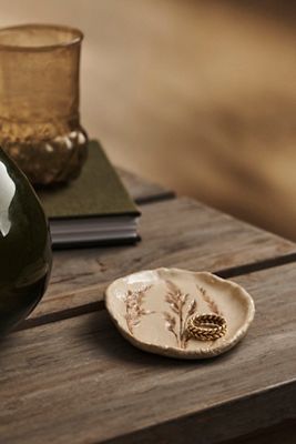 Embossed Botanical Ceramic Trinket Plate