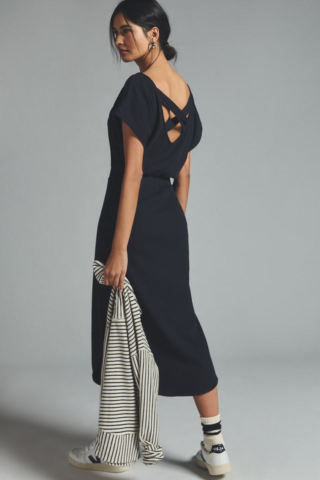 daily practice by anthropologie short-sleeve v-neck midi dress Zip-Front V-Neck Dress by Daily Practice in Blue, Size: XXS at Anthropologie