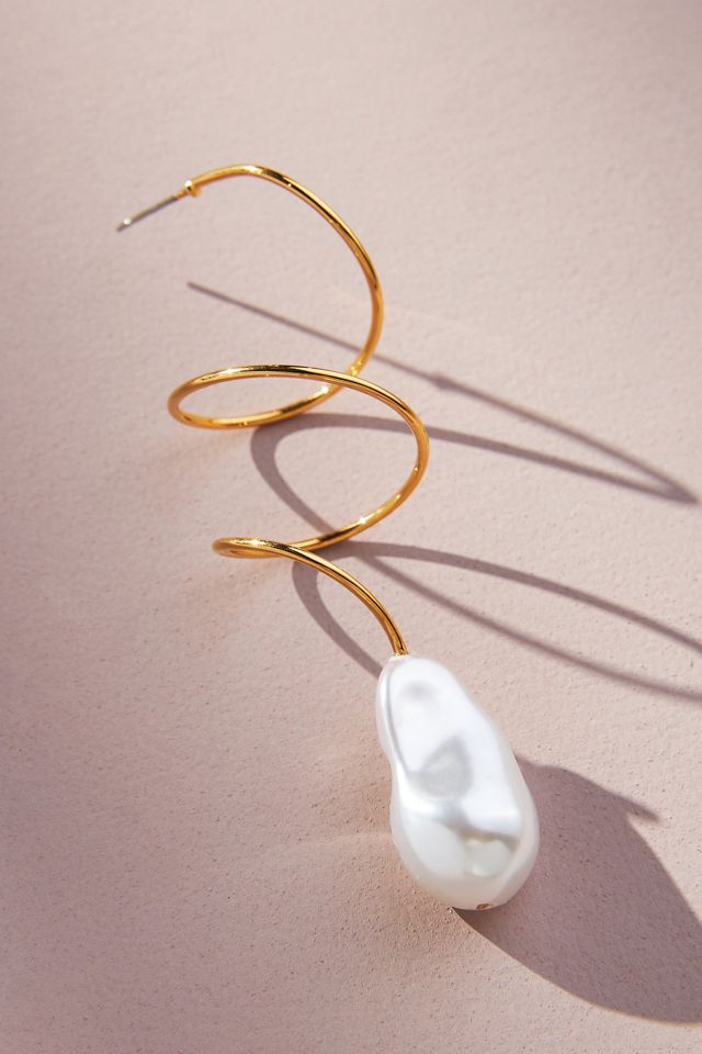 Spiral Drop Pearl Earrings #1