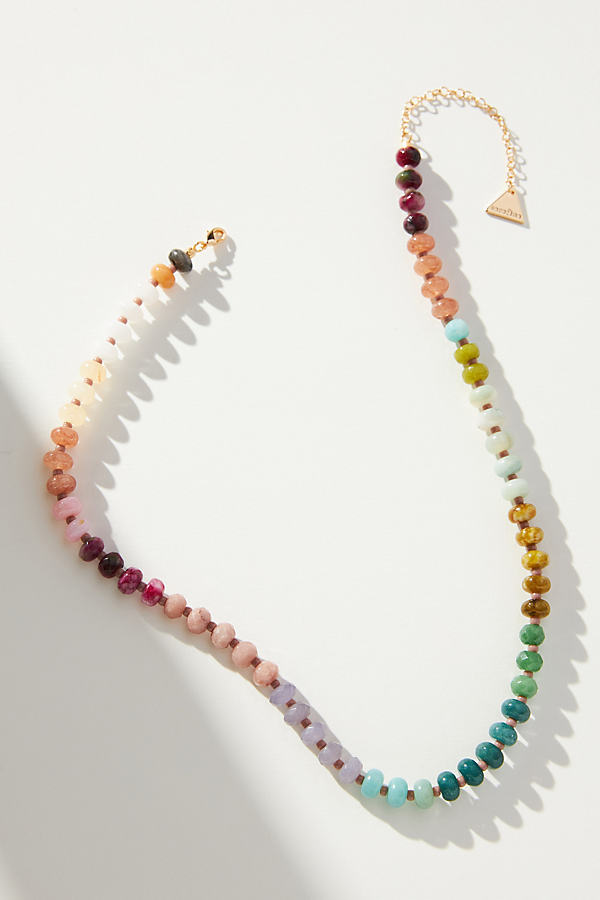 By Anthropologie Rainbow Large-stone Necklace In Grey