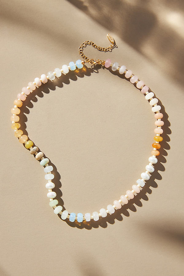 By Anthropologie Rainbow Stone Necklace In White