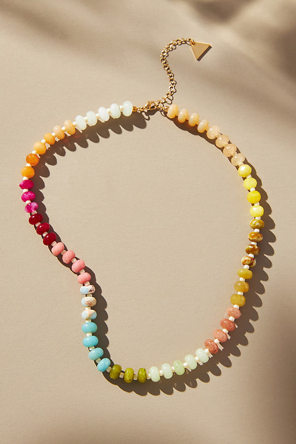 By Anthropologie Rainbow Stone Necklace In Beige