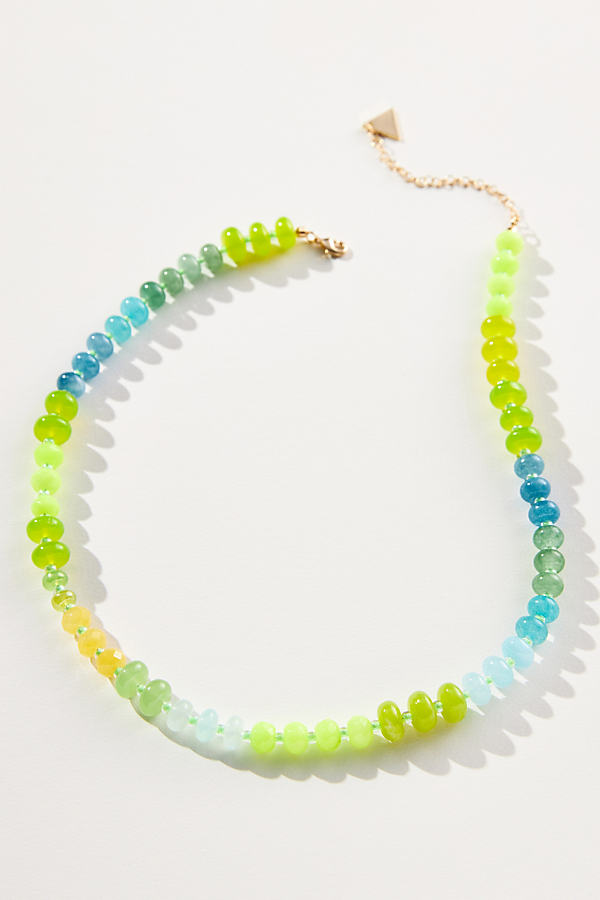 Anthropologie Rainbow Stone Necklace In Green