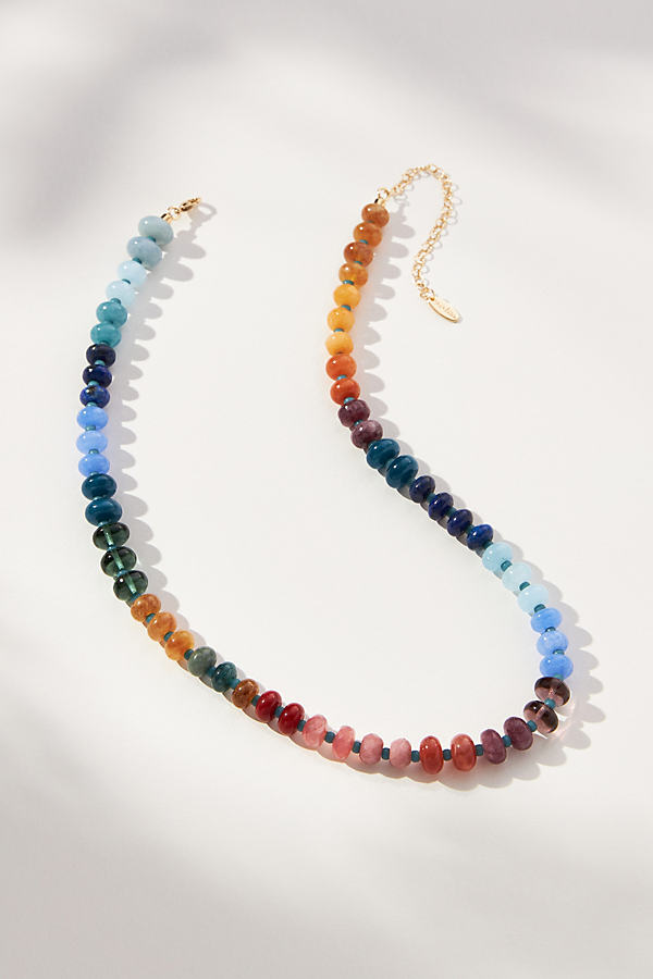 Anthropologie Rainbow Stone Necklace In Blue
